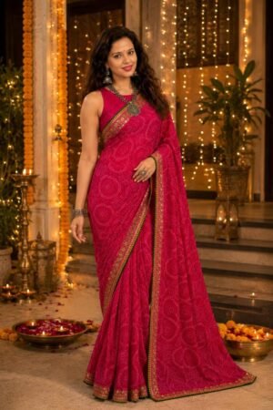 Rani Rang Bandhani Saree