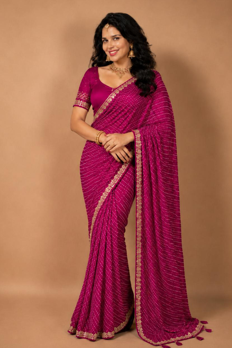ROYAL FUCHSIA HERITAGE SAREE - Image 2