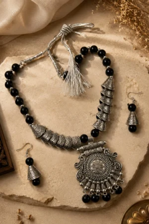Nishka - Handcrafted Oxidized Statement Necklace Set.