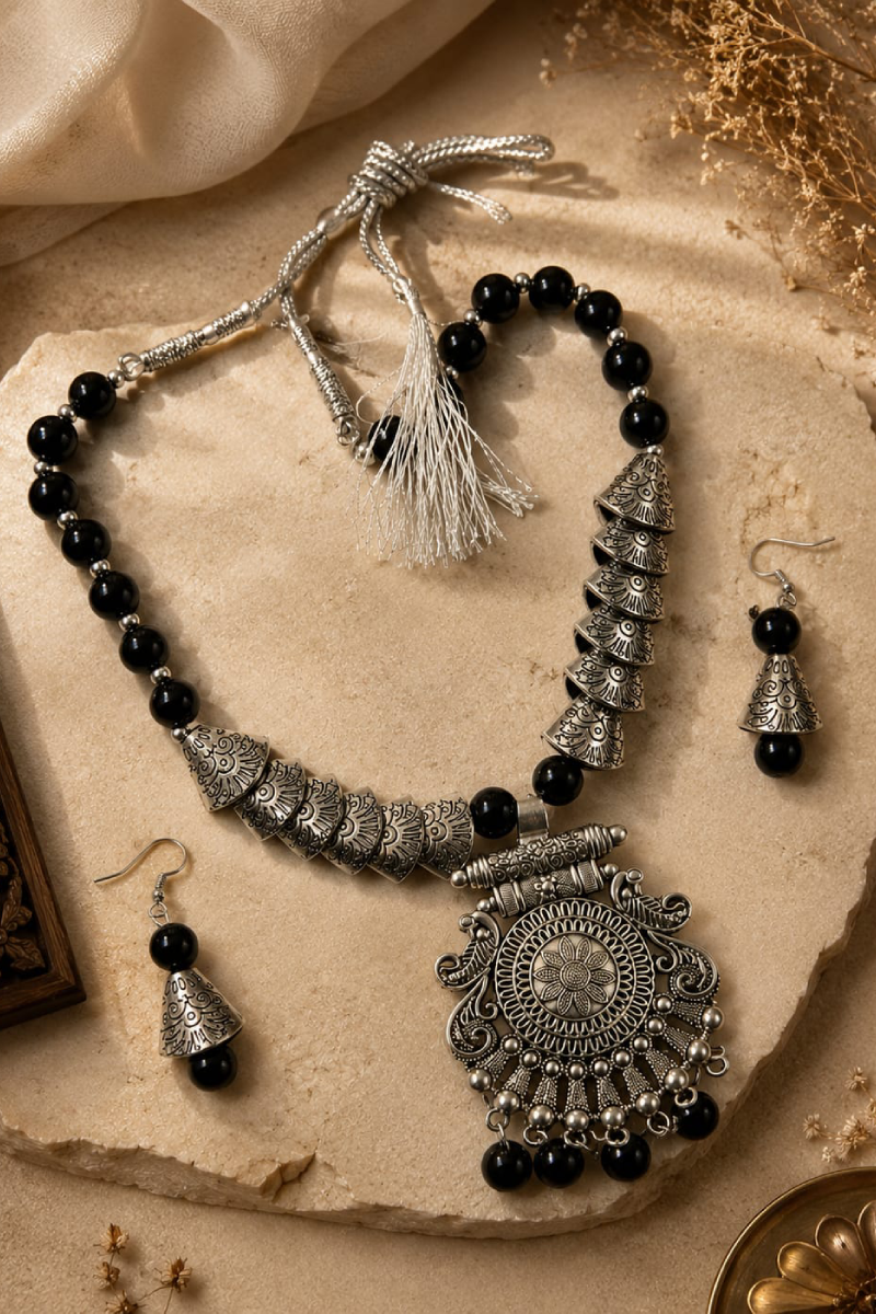 Nishka - Handcrafted Oxidized Statement Necklace Set.