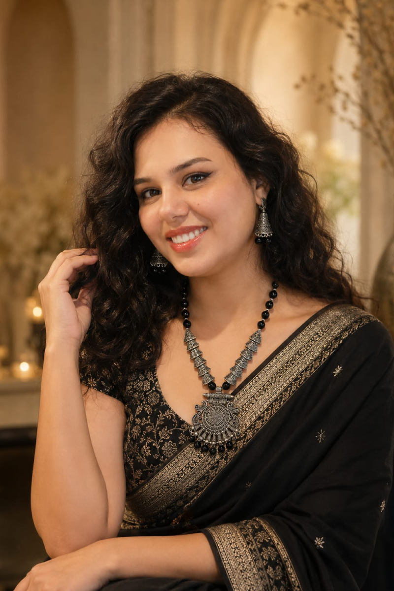 Nishka - Handcrafted Oxidized Statement Necklace Set. - Image 3
