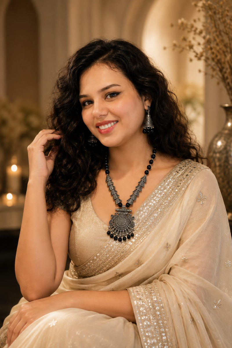 Nishka - Handcrafted Oxidized Statement Necklace Set. - Image 2