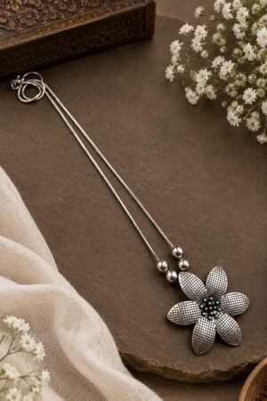 # *Saanjh Phool Oxidised Silver Pendant Necklace*