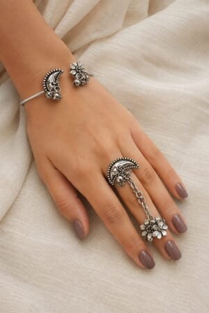### Oxidised Statement Bracelet & Ring Duo