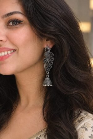 *Peacock Noir Jhumka Earrings*