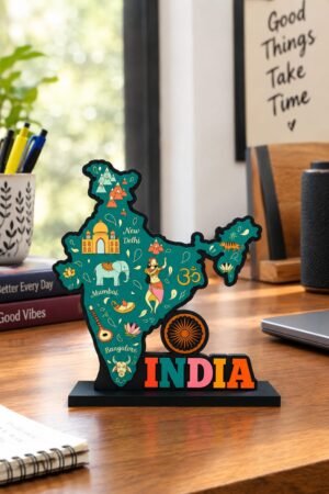 India Heritage Map – Wooden Decorative Collectible