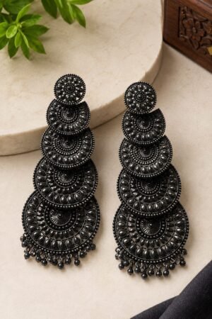 Oxidised Silver Chandbali Cascade Earrings