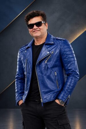 Blue Leather Biker Jacket