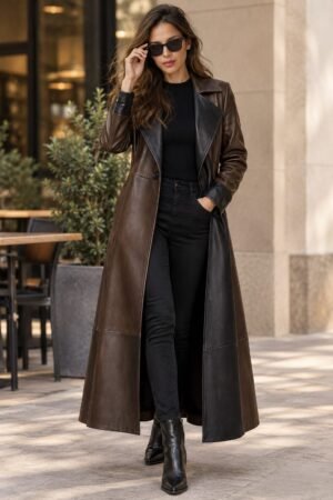 Women’s Two-Tone Brown & Black Leather Trench Coat